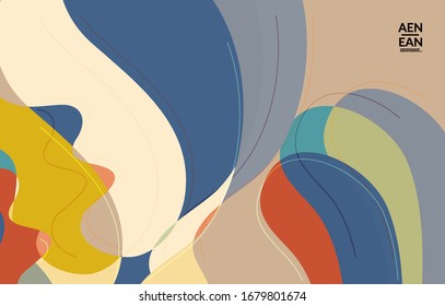 Abstract vector wallpaper, art terrazzo pattern with wavy geometric abstract shapes and lines in earthy natural organic color.Minimal modern template for wedding invitation.