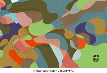 Abstract vector wallpaper, art terrazzo pattern with wavy shapes and lines in earthy natural color.Minimal modern template for fashion seasonal sale advertising  marketing technologies.