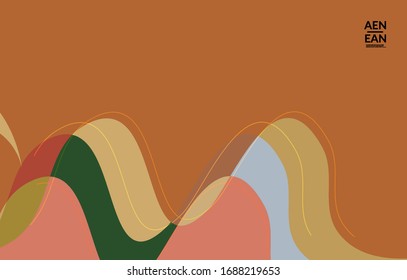 Abstract vector wallpaper, art terrazzo pattern with wavy geometric abstract shapes and lines in earthy natural organic color.Minimal modern template for wedding invitation.