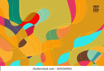 Abstract vector wallpaper, art terrazzo pattern with wavy geometric abstract shapes and lines in earthy natural organic color.Minimal modern template for wedding invitation.