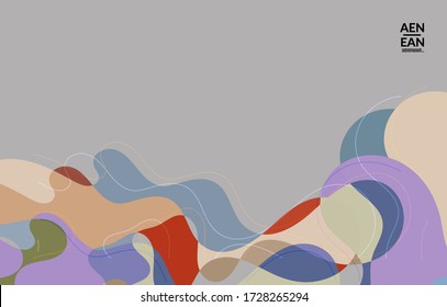 Abstract vector wallpaper, art terrazzo pattern with wavy geometric abstract shapes and lines in earthy natural organic color.Minimal modern template for wedding invitation.