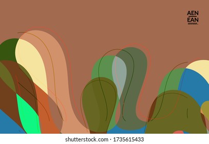 Abstract vector wallpaper, art terrazzo pattern with wavy geometric abstract shapes and lines in earthy natural organic color.Minimal modern template for wedding invitation.
