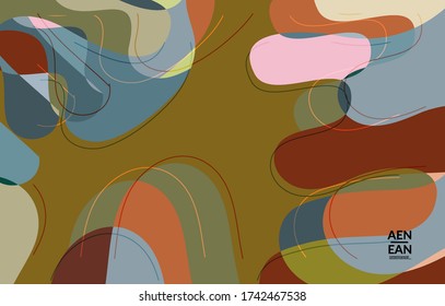 Abstract vector wallpaper, art terrazzo pattern with wavy shapes and lines in earthy natural color.Minimal modern template for fashion seasonal sale advertising  marketing technologies.