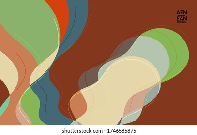 Abstract vector wallpaper, art terrazzo pattern with wavy geometric abstract shapes and lines in earthy natural organic color.Minimal modern template for wedding invitation.