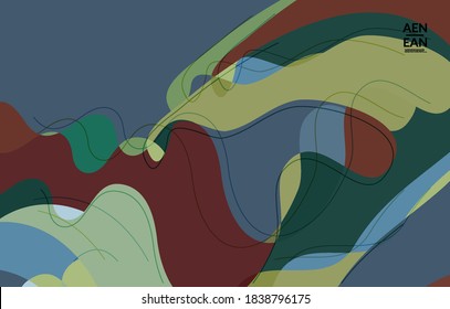 Abstrakte Vektorhintergründe, Art Terrazzo Muster mit gewellten geometrischen abstrakten Formen und Linien in erdigen natürlichen organischen Farben.Minimal moderne Vorlage für Hochzeitseinladung.