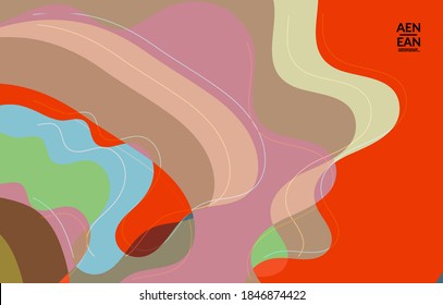 Abstract vector wallpaper, art terrazzo pattern with wavy geometric abstract shapes and lines in earthy natural organic color.Minimal modern template for wedding invitation.