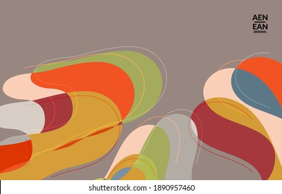 Abstract vector wallpaper, art terrazzo pattern with wavy geometric abstract shapes and lines in earthy natural organic color.Minimal modern template for wedding invitation.