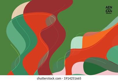 Abstract vector wallpaper, art terrazzo pattern with wavy geometric abstract shapes and lines in earthy natural organic color.Minimal modern template for wedding invitation.