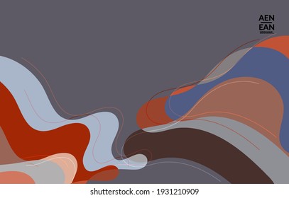 Papel mural abstracto vectorial, patrón art terrazzo con formas abstractas geométricas onduladas y líneas en color natural orgánico terrenal.Plantilla moderna mínima para invitación a la boda.