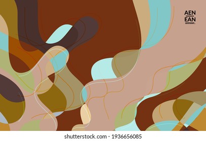 Abstract vector wallpaper, art terrazzo pattern with wavy geometric abstract shapes and lines in earthy natural organic color.Minimal modern template for wedding invitation.