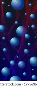 Abstract vector wallpaper with bubbles and waves for smartphone