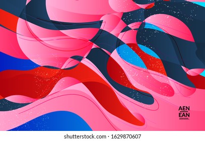 Abstract vector wallpaper cover template with bright gradient wavy organic overlapping shapes grunge textured. Fluid wavy lines art. Template for seasonal sale advertising  marketing technology.