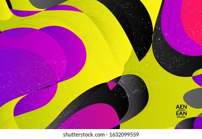 Abstract vector wallpaper cover template with bright gradient wavy organic overlapping shapes grunge textured. Fluid wavy lines art. Template for seasonal sale advertising  marketing technology.