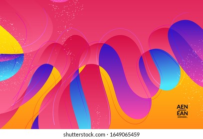 Abstract vector wallpaper cover template with bright gradient wavy organic overlapping shapes grunge textured. Fluid wavy lines art. Template for seasonal sale advertising  marketing technology.