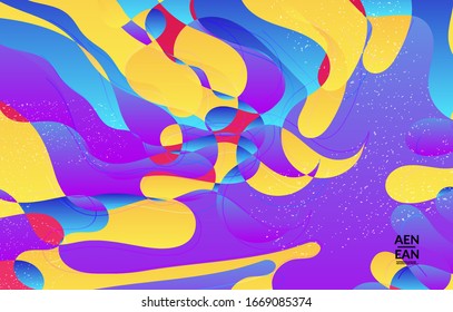 Abstract vector wallpaper cover template with bright gradient wavy organic overlapping shapes grunge textured. Fluid wavy lines art. Template for seasonal sale advertising  marketing technology.