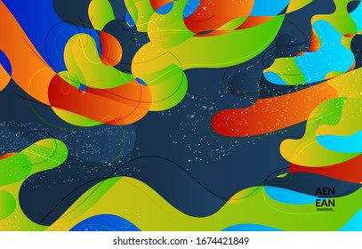 Plantilla de cubierta de papel tapiz vectorial abstracta con formas de fondo orgánico onduladas con degradado brillante que se superponen y grunge en textura. Fluid wavy lines art. Plantilla para la venta estacional de la tecnología de marketing publicitario.