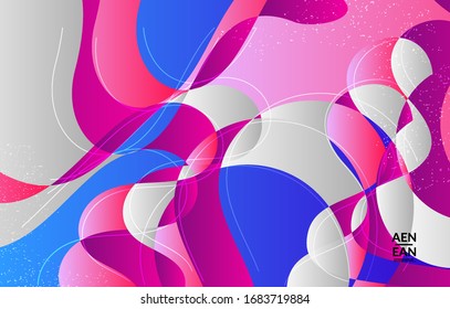 Abstract vector wallpaper cover template with bright gradient wavy organic overlapping shapes grunge textured. Fluid wavy lines art. Template for seasonal sale advertising  marketing technology.