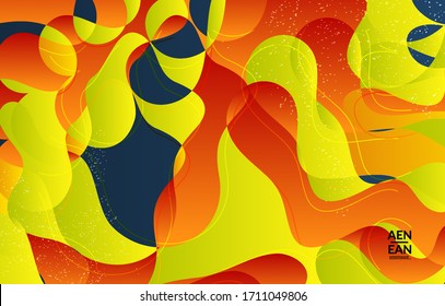 Abstract vector wallpaper cover template with bright gradient wavy organic overlapping shapes grunge textured. Fluid wavy lines art. Template for seasonal sale advertising  marketing technology.
