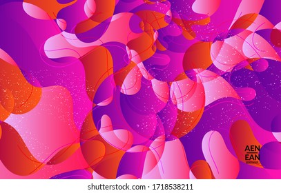 Abstract vector wallpaper cover template with bright gradient wavy organic overlapping shapes grunge textured. Fluid wavy lines art. Template for seasonal sale advertising  marketing technology.
