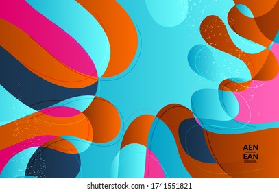 Plantilla de cubierta de papel de pared de vector abstracto con formas de solapamiento orgánico de gradiente brillante con textura de fondo. Arte de líneas onduladas fluidas. Plantilla para la venta estacional de tecnología publicitaria.