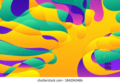 Abstract vector wallpaper cover template with bright gradient wavy organic overlapping shapes grunge textured. Fluid wavy lines art. Template for seasonal sale advertising  marketing technology.