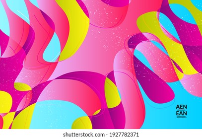 Plantilla de cubierta de papel de pared de vector abstracto con formas de solapamiento orgánico de gradiente brillante con textura de fondo. Arte de líneas onduladas fluidas. Plantilla para la venta estacional de tecnología publicitaria.