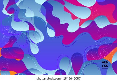 Abstract vector wallpaper cover template with bright gradient wavy organic overlapping shapes grunge textured. Fluid wavy lines art. Template for seasonal sale advertising  marketing technology.