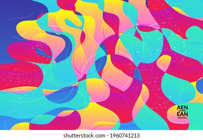Plantilla de cubierta de papel de pared de vector abstracto con formas de solapamiento orgánico de gradiente brillante con textura de fondo. Arte de líneas onduladas fluidas. Plantilla para la venta estacional de tecnología publicitaria.