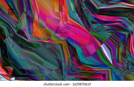 Abstract vector wallpaper. Diagonal geometric vibrant colored pattern. Polarized light in microscopic view crystal structure. Dynamic computer filtered multicolored artistic background template.