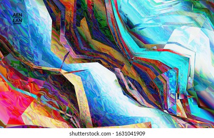 Abstract vector wallpaper. Diagonal geometric vibrant colored pattern. Polarized light in microscopic view crystal structure. Dynamic computer filtered multicolored artistic background template.