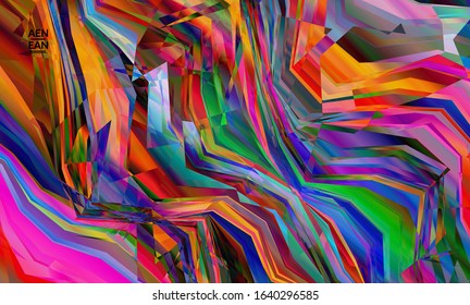 Abstract vector wallpaper. Diagonal geometric vibrant colored pattern. Polarized light in microscopic view crystal structure. Dynamic computer filtered multicolored artistic background template.