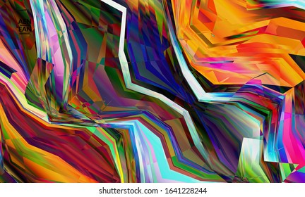 Abstract vector wallpaper. Diagonal geometric vibrant colored pattern. Polarized light in microscopic view crystal structure. Dynamic computer filtered multicolored artistic background template.