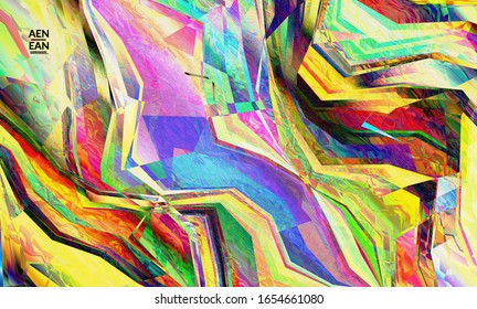 Abstract vector wallpaper. Diagonal geometric vibrant colored pattern. Polarized light in microscopic view crystal structure. Dynamic computer filtered multicolored artistic background template.