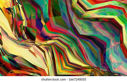 Papel tapiz vector abstracto. Patrón de color vibrante geométrico diagonal. Luz polarizada en la estructura de cristal microscópico. Plantilla de fondo artístico multicolor filtrada por ordenador dinámico.