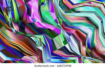 Papel tapiz vector abstracto. Patrón de color vibrante geométrico diagonal. Luz polarizada en la estructura de cristal microscópico. Plantilla de fondo artístico multicolor filtrada por ordenador dinámico.