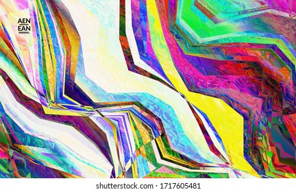 Abstract vector wallpaper. Diagonal geometric vibrant colored pattern. Polarized light in microscopic view crystal structure. Dynamic computer filtered multicolored artistic background template.