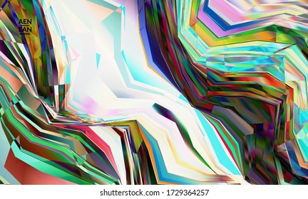 Abstract vector wallpaper. Diagonal geometric vibrant colored pattern. Polarized light in microscopic view crystal structure. Dynamic computer filtered multicolored artistic background template.