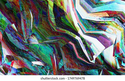 Abstract vector wallpaper. Diagonal geometric vibrant colored pattern. Polarized light in microscopic view crystal structure. Dynamic computer filtered multicolored artistic background template.