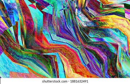 Abstract vector wallpaper. Diagonal geometric vibrant colored pattern. Polarized light in microscopic view crystal structure. Dynamic computer filtered multicolored artistic background template.