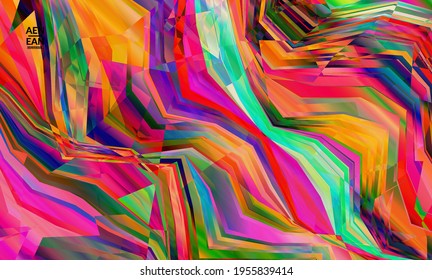 Abstract vector wallpaper. Diagonal geometric vibrant colored pattern. Polarized light in microscopic view crystal structure. Dynamic computer filtered multicolored artistic background template.