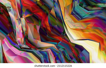 Abstrakte Vektorhintergründe. Diagonales geometrisches, lebhaftes Muster. Polarisiertes Licht in mikroskopisch sichtbarer Kristallstruktur. Dynamische computergefilterte mehrfarbige künstlerische Hintergrundvorlage.