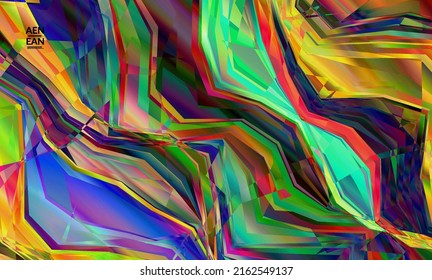 Abstract vector wallpaper. Diagonal geometric vibrant colored pattern. Polarized light in microscopic view crystal structure. Dynamic computer filtered multicolored artistic background template.