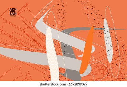 Abstrakte Vektorillustration-Tapete. Exotische gestreifte, überlappende Formen und Linien. Die Verpackung des zeitgenössischen Designs. Natürliche Motlekunst. Handgezeichneter strukturierter Hintergrund für den Mode-Rahmen sozialer Medien.
