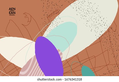 Abstrakte Vektorillustration-Tapete. Exotische gestreifte, überlappende Formen und Linien. Die Verpackung des zeitgenössischen Designs. Natürliche Motlekunst. Handgezeichneter strukturierter Hintergrund für den Mode-Rahmen sozialer Medien.
