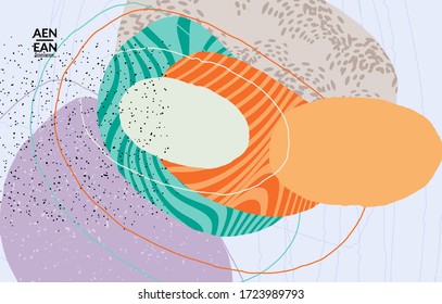 Abstract vector wallpaper. Exotic striped overlapping wavy shapes and lines. Packaging contemporary design. Natural motley artwork. Hand drawn textured background for social media fashion frame.