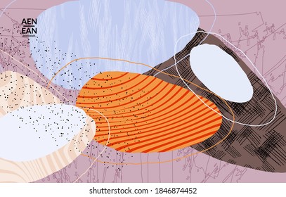 Abstract vector wallpaper. Exotic striped overlapping wavy shapes and lines. Packaging contemporary design. Natural motley artwork. Hand drawn textured background for social media fashion frame.