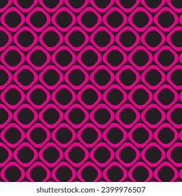 Abstract vector wallpaper with geometric repeating pattern. Squares with a rough edge folded into a surface. Rhombuses in pink color on a black background. Geometric repeating pattern.