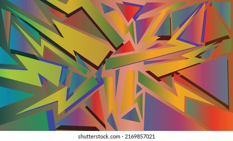 fondo de pantalla abstracto con formas geométricas. Diseño de arte pop y colores. Rayos, triángulos, áreas. Algunos objetos con sombreado. Resumen de papel pintado de colores vivos.