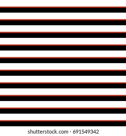 Abstract vector wallpaper with horizontal black, red and white strips. Seamless colored background. Geometric pattern