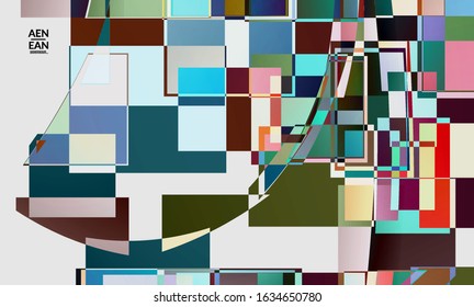 Abstract vector wallpaper. Large vibrant colored overlapping squares. Retro TV test glitch effect digital art. Pixel uneven geometric pattern. Big data cyberspace computer filtered texture.